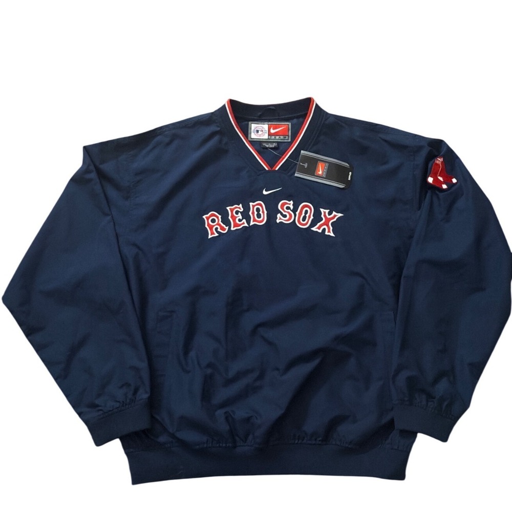 Nike Team MLB Boston Red Sox V-Neck Windshirt Navy Blue Mens Large NWT